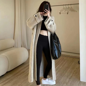 Wholesale 2026 Autumn French Style High-class V-neck Soft Waxy Skin Friendly Knitted Cardigan Loose <strong>Knee</strong> <strong>Length</strong> Sweater <strong>Coat</strong> - Product Image 2