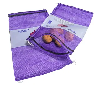 Saco de malha leno vegetal com cordão PP embalagem saco de cebola a granel sacos de malha de batatas 15kg 20kg