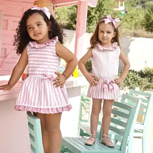 Детские комплекты одежды на заказ оптом для маленьких девочек, летняя модная дизайнерская детская одежда с цветочным рисунком, платья для маленьких девочек