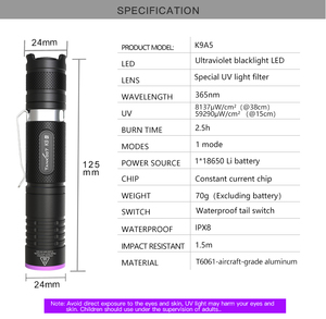Tank007 k9a5 365nm <span class=keywords><strong>UV</strong></span> đèn Pin huỳnh quang phát hiện linternas <span class=keywords><strong>UV</strong></span> LED Torch ánh sáng cho hộ chiếu giấy chứng nhận giấy tờ - Product Image 3