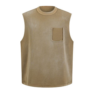 Camiseta sin Mangas de Punto Waffle para Hombre, Estilo Desgastado, con Logotipo Personalizable, Chaleco Moderno sin Mangas, Novedad 2026 - Product Image 3