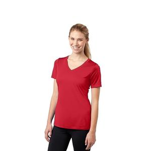Ropa personalizada para mujer, camiseta informal de poliéster Spandex con cuello en V, manga corta, ajustada, camiseta de Color sólido liso para mujer - Product Image 6