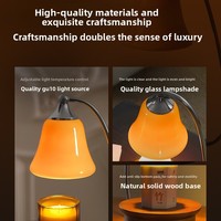 Lampe chauffe-bougie électrique rétro en verre cloche avec base en bois, pour fondre la cire, à intensité variable, avec minuterie, brûleur d'aromathérapie pour chambre et salon