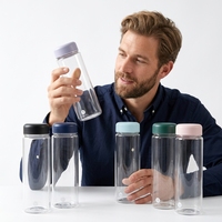 Bouteille d'eau Tritan 500 ml, portable, en plastique transparent, avec couvercle multicolore, logo personnalisé, réutilisable, pour cadeau promotionnel