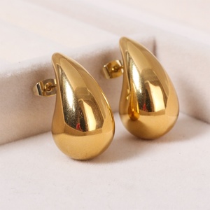 ต่างหูชุบทอง18K ทรงหยดน้ำขนาดใหญ่แบบวินเทจต่างหูแบบห้อยทำจากสเตนเลสชั้นดี - Product Image 2