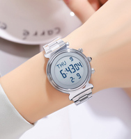 Elegante Reloj Digital de Alta Calidad para Mujer, con Correa de Acero Inoxidable y Aleación Plateada, Resistente al Agua 3BAR, Ultrafino, con Alarma y Cronómetro