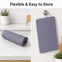 Tapis de séchage de vaisselle en silicone antidérapant, facile à nettoyer, à séchage rapide, avec rainures, grand, résistant à la chaleur, pour évier et comptoir de cuisine