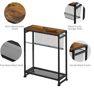 Small Side <strong>Table</strong> for Small Spaces Slim End <strong>Table</strong> with Magazine Holder <strong>Skinny</strong> <strong>Bedside</strong> <strong>Table</strong> Nightstand Bedroom Rustic Brown - Product Image 4