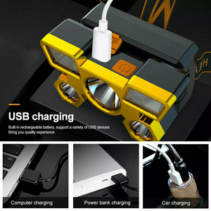 Siêu sáng USB có thể sạc lại được xây dựng trong pin Cắm Trại Đi Bộ Đường Dài ABS cơ thể làm việc đèn pha torche đèn pin chiến thuật <span class=keywords><strong>5</strong></span> <span class=keywords><strong>Led</strong></span> Đèn Pha - Product Image 2