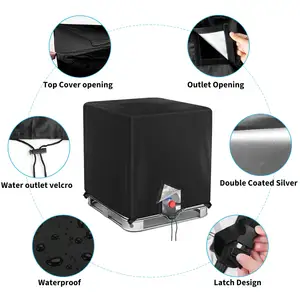 Waterproof Rain Barrel Water Tank Cover Protective Hood 1000 L Garden Water Tank Black