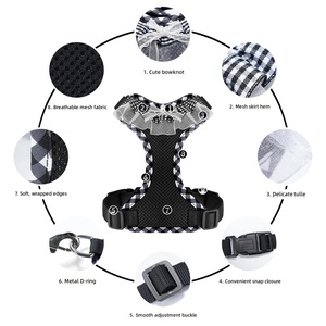 Harnais pour chien en dentelle et maille à carreaux avec laisse, gilet réglable pour petits chiots et chats, laisse pour chien - Product Image 6
