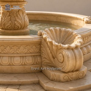 Fontaine à 3 niveaux en marbre beige TREVI - Sculptée à la main |   Resort Courtyard & Villa Estate Garden |   Sculpture paysagère d'extérieur - Product Image 5
