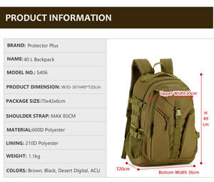 Protector Plus de alta calidad al por mayor 40L <span class=keywords><strong>Moore</strong></span> mochilas equipadas paquetes de asalto táctico caza Camping senderismo - Product Image 3