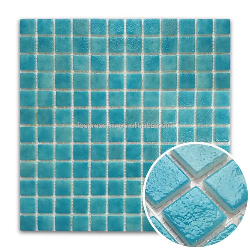 Mosaico de vidrio de fusión caliente para piscina, mosaico cuadrado de cuerpo completo de 25x25mm, color verde