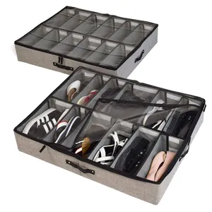 Design intelligent Organisateur de chaussures à 12 compartiments Tissu peu encombrant Organisateur de chaussures transparent sous le lit