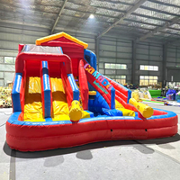 Toboggan aquatique gonflable commercial avec pistolet à eau, toboggan aquatique gonflable à 3 voies avec piscine à jets pour fête d'été en plein air