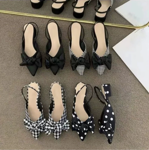 Nuovi Sandali Bassi con <span class=keywords><strong>Tacco</strong></span> Grosso e Fiocco a Punta Chiusa 2026, Nuove Scarpe <span class=keywords><strong>Décolleté</strong></span> Nere a Pois da Donna con <span class=keywords><strong>Tacco</strong></span> <span class=keywords><strong>Basso</strong></span> - Product Image 2