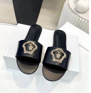 Summer Casual V Genuine Leather Women's Slide <b>Slippers</b> Branded Designer Flat Fashion High Quality Luxury <b>Slippers</b> for Ladies - Product Image 1