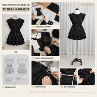 Robe Courte Noire Femme à Manches Volantes, Volants Superposés, Bordure en Dentelle, Ceinture à Nœud, pour Soirée, Personnalisable, OEM, Vente en Gros