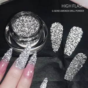 1 Caja de Polvo Brillante para Uñas con Diamantes Reflectantes, Microperlas Holográficas Plateadas, Gel de Cristal Deslumbrante, Pigmento para Manicura - Product Image 1