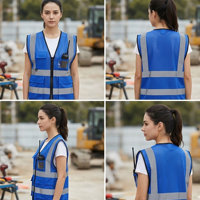 Chaleco de Seguridad Reflectante Azul con Cremallera, Transpirable, de Malla, Alta Visibilidad, para Construcción, Disponible en Stock