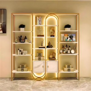 Muebles de Exhibición de Cosméticos de Lujo para <span class=keywords><strong>Tiendas</strong></span> de Belleza, Muebles de Almacenamiento de Madera Lacada con Iluminación LED Personalizada - Product Image 1