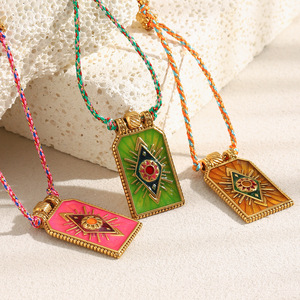 Collana con Ciondolo Occhio del Diavolo Dipinto a Mano in Smalto, Placcata <span class=keywords><strong>Oro</strong></span> 18K, Catena in Acciaio Inossidabile, per Feste, Donna e Uomo - Product Image 3