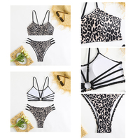 Maillot de bain deux pièces taille haute pour femme en Spandex/Nylon, imprimé léopard sexy, coupe haute, push-up avant, ensemble respirant et écologique