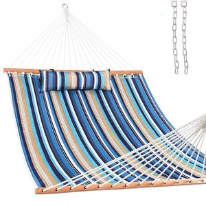 <b>Hammocks</b> Quilted Fabric Double <b>Hammock</b> with Detachable Curved Bamboo Spreader Bar and Soft Pillow - Product Image 1