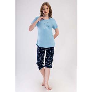 Traje de dormir capri ovalado de manga corta con cuello redondo para mujer - Product Image 4