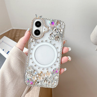 Coque de téléphone antichoc en PC de luxe pour femme, style 2026, avec strass et fleurs, pour iPhone 17 Pro Max 16 Plus 15