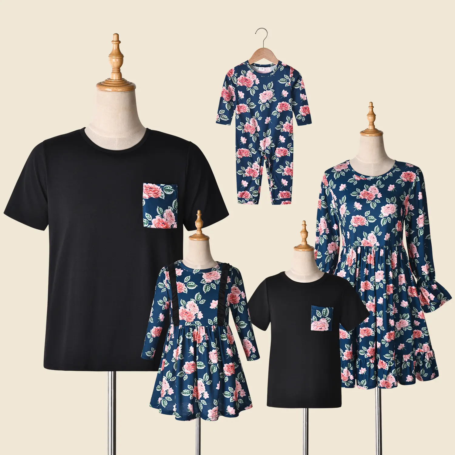 New Design Flower Print Parents-Child Family Dress T Shirts Romper Clothing