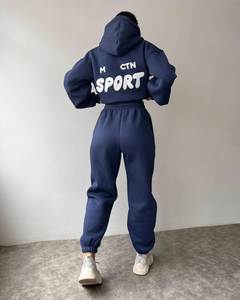 Completo Invernale da <span class=keywords><strong>Donna</strong></span>: Felpa con Cappuccio e <span class=keywords><strong>Pantaloni</strong></span> della <span class=keywords><strong>Tuta</strong></span>, Due Pezzi, Spalle Cadenti, Vestibilità Ampia, in Pile Pesante di Cotone con Stampa Serigrafica - Product Image 6