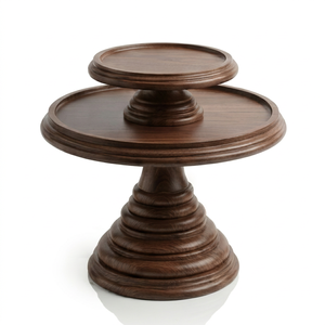 Walnut 2 Tier Eco-Friendly Cake Stand Wooden Holder Pedestal Display Rack Bakery <b>Party</b> Dessert <b>Table</b> Made China Handcrafted - Product Image 1