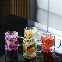 Tasse à café en verre à double paroi de qualité supérieure, soufflée à la main, résistante à la chaleur, avec fleur séchée