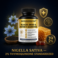 Gummies à l'huile de nigelle 2% Thymoquinone Soutien immunitaire Cheveux Peau 60 Compléments végétaliens