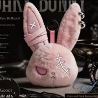 Nouvel Arrivage en Gros : Porte-clés en Peluche Tête de Lapin Sombre, Design Anime, Doux, Idéal pour Pâques, Halloween, Cadeau ou Pendentif de Sac