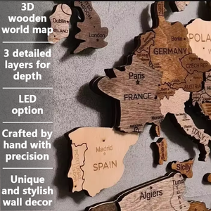Mapa del Mundo de Madera Tridimensional de Varias Capas, Arte de Pared, Mapa del Mundo de Madera Retro, Pintura Decorativa - Product Image 2