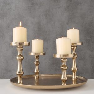 Piliers de bougies anciens en aluminium doré avec plateau pour centres de table et décoration de mariage 2024 Dernière décoration intérieure - Product Image 1