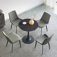 Table basse circulaire moderne en acier italien et pierre frittée – Tables à thé élégantes, durables et faciles à nettoyer pour bureau, salle à manger et salon