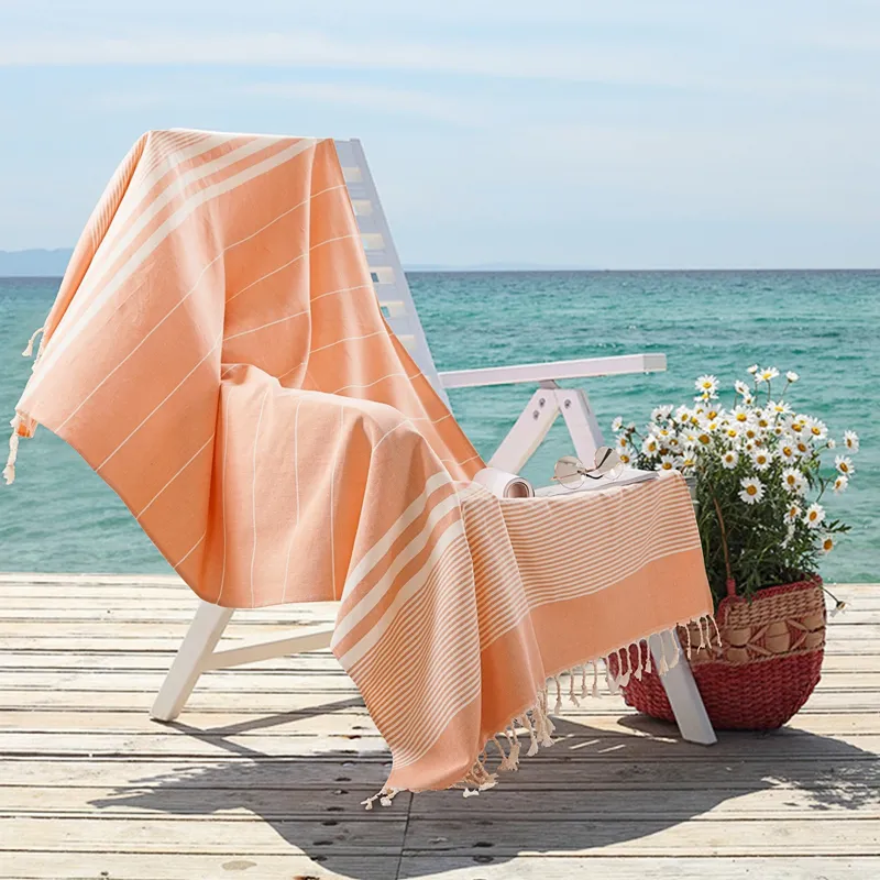 Toalla de playa turca de diseño de moda, toalla de playa turca personalizada de 100% algodón con borlas
