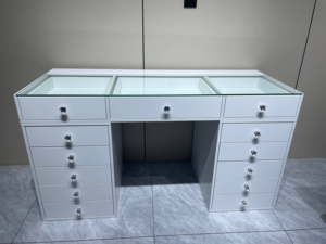 White Wooden Makeup Vanity <strong>Table</strong> with LED <strong>Hollywood</strong> <strong>Mirror</strong>, Multi Drawer <strong>Dressing</strong> <strong>Table</strong> for Bedroom - Product Image 5