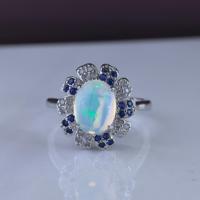 Bague Fleur en Opale Naturelle Taille Ovale en Argent Sterling 925 Plaqué Rhodium, Vente en Gros Usine, pour Femme, Cadeau d'Anniversaire, Tenue de Soirée