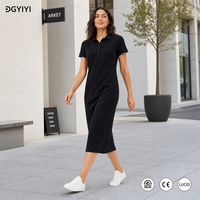 Robe midi en coton tricoté 240 GSM pour femme, décontractée, col polo, boutonnée devant, coupe droite ajustée, confortable, logo personnalisé OEM ODM XS-5XL