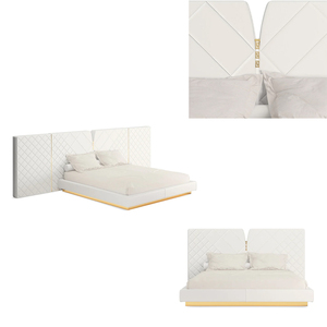 Base <span class=keywords><strong>de</strong></span> Cama Matrimonial Acolchada <span class=keywords><strong>de</strong></span> Acero Inoxidable Metálico con Patrón Geométrico <span class=keywords><strong>de</strong></span> Laberinto y Tapicería <span class=keywords><strong>de</strong></span> Cuero, Modelo <span class=keywords><strong>Mansion</strong></span> - Product Image 4