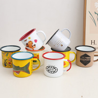 Tasse en émail en métal imprimé avec logo personnalisable de 12 oz, capacité de 350ml pour café au lait, feu de camp, tasse à boire en émail coloré