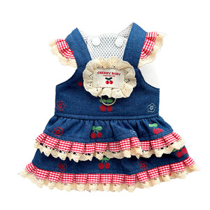 Weiwang Denim <b>Cherry</b> Overalls <b>Dress</b> Summer Pet Clothes For Dogs Skirt Embroidered Pattern - Product Image 5