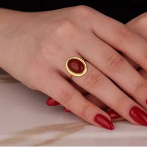 Anillo de Coral de Lujo para Mujer, Chapado en Oro, Latón, Estilo Clásico, para Fiestas, Colección de Joyería Impermeable, Precios al por Mayor - Product Image 3