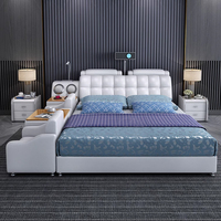 Lit king-size multifonction intelligent avec cadre en bois moderne, fonction de massage, double rembourrage en cuir, garantie de 3 ans