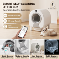 Bac à litière intelligent autonettoyant pour chat, automatique et fermé, grande capacité 10L en PP, contrôle par application, contrôle des odeurs, capteur intelligent, pour plusieurs chats